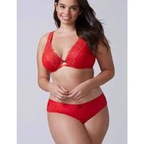 Cacique Lace Plunge Cleavage Solution Underwire Bra Red Size 42DD - Picture 2 of 6